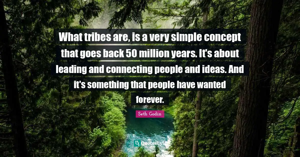 What tribes are, is a very simple concept that goes back 50 million years. It's about leading and connecting people and ideas. And it's something that people have wanted forever.