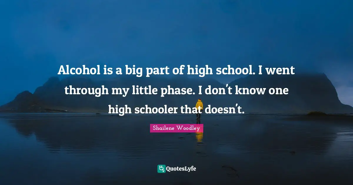 Alcohol is a big part of high school. I went through my little phase. I don't know one high schooler that doesn't.