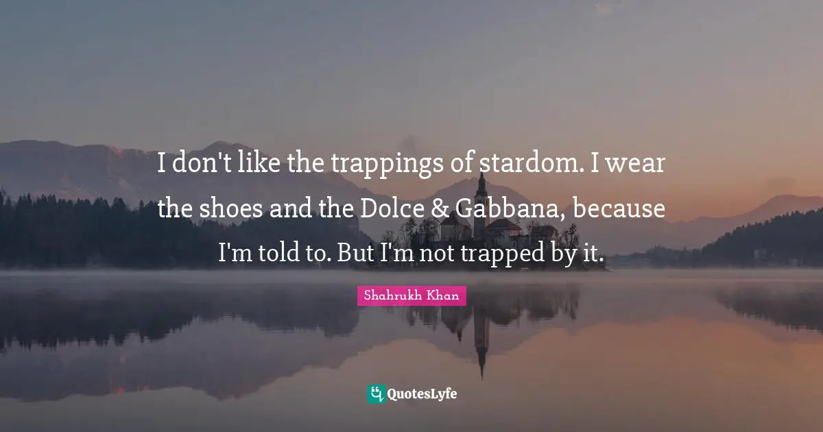I don't like the trappings of stardom. I wear the shoes and the Dolce & Gabbana, because I'm told to. But I'm not trapped by it.