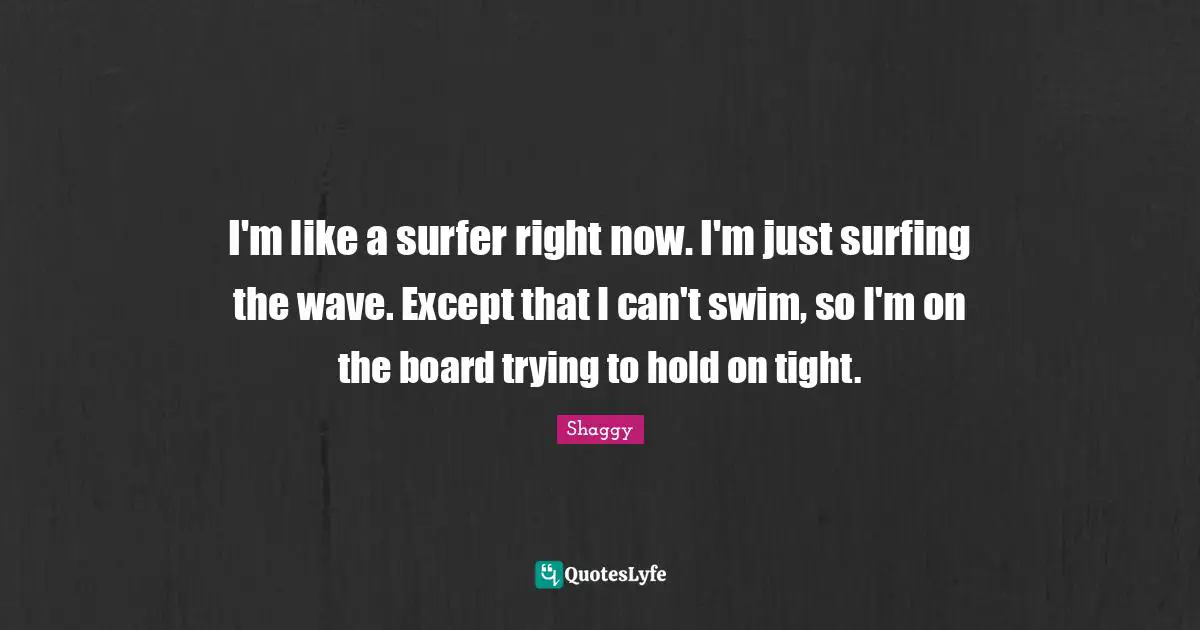I'm like a surfer right now. I'm just surfing the wave. Except that I can't swim, so I'm on the board trying to hold on tight.