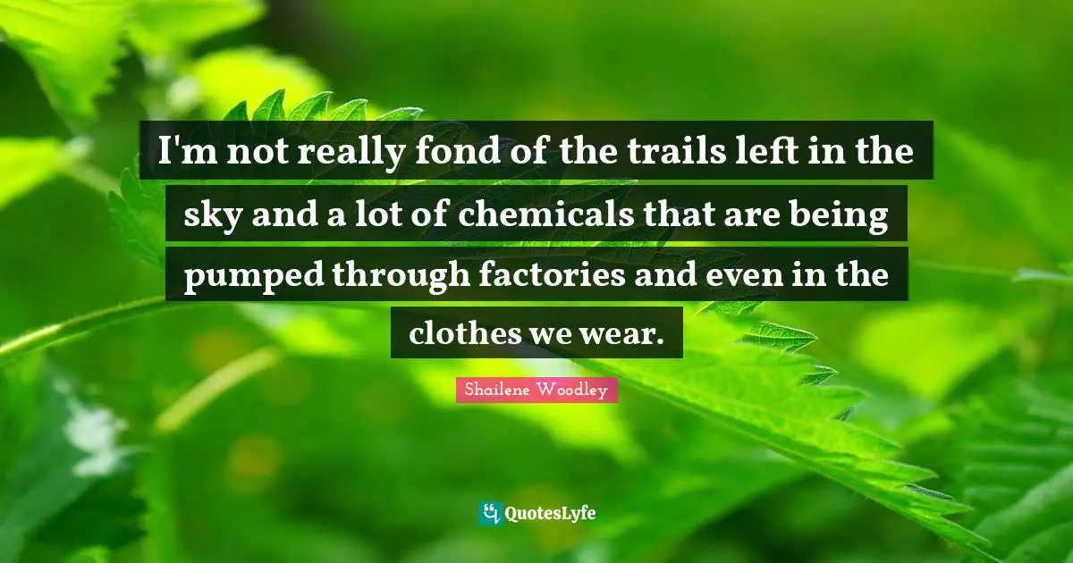 Shailene Woodley Quotes: "I'm not really fond of the trails left in the sky and a lot of chemicals that are being pumped through factories and even in the clothes we wear."