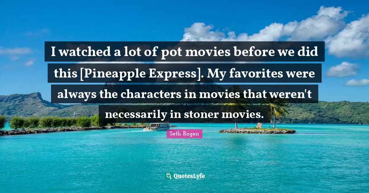 I watched a lot of pot movies before we did this [Pineapple Express]. My favorites were always the characters in movies that weren't necessarily in stoner movies.