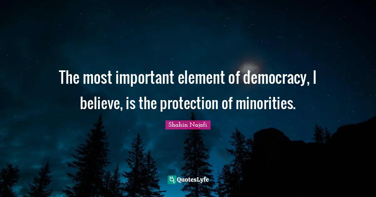 The most important element of democracy, I believe, is the protection of minorities.