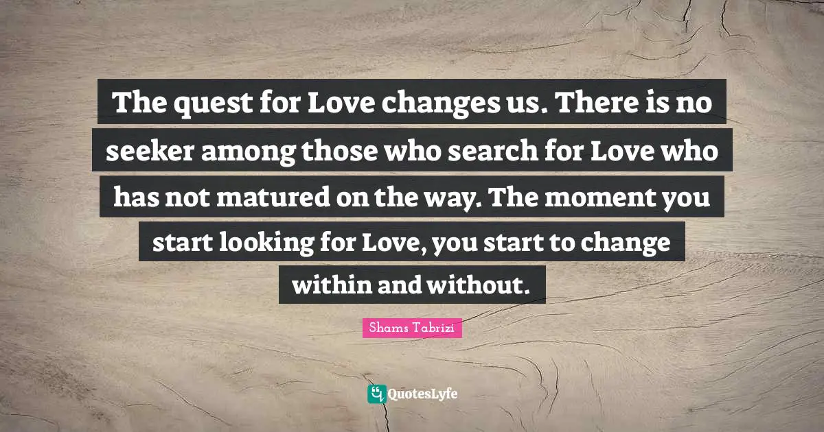 I Love You Quotes: "The quest for Love changes us. There is no seeker among those who search for Love who has not matured on the way. The moment you start looking for Love, you start to change within and without."