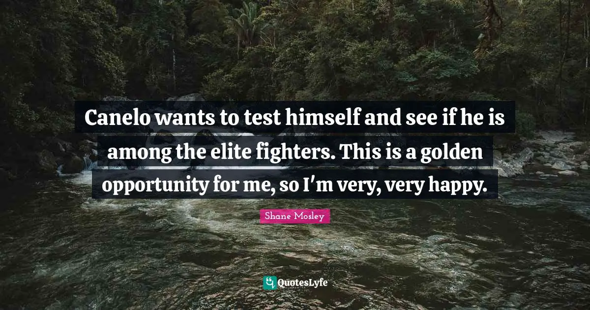 Canelo wants to test himself and see if he is among the elite fighters. This is a golden opportunity for me, so I'm very, very happy.