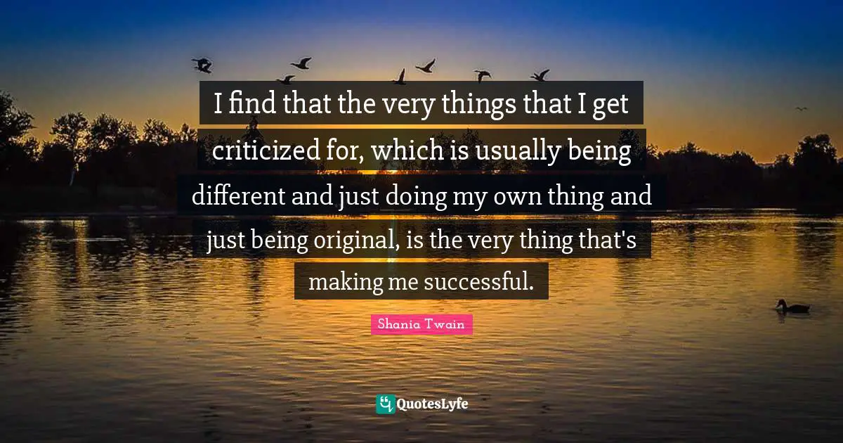 I find that the very things that I get criticized for, which is usually being different and just doing my own thing and just being original, is the very thing that's making me successful.