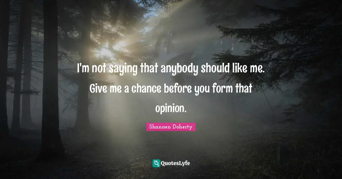 I'm not saying that anybody should like me. Give me a chance before you form that opinion.