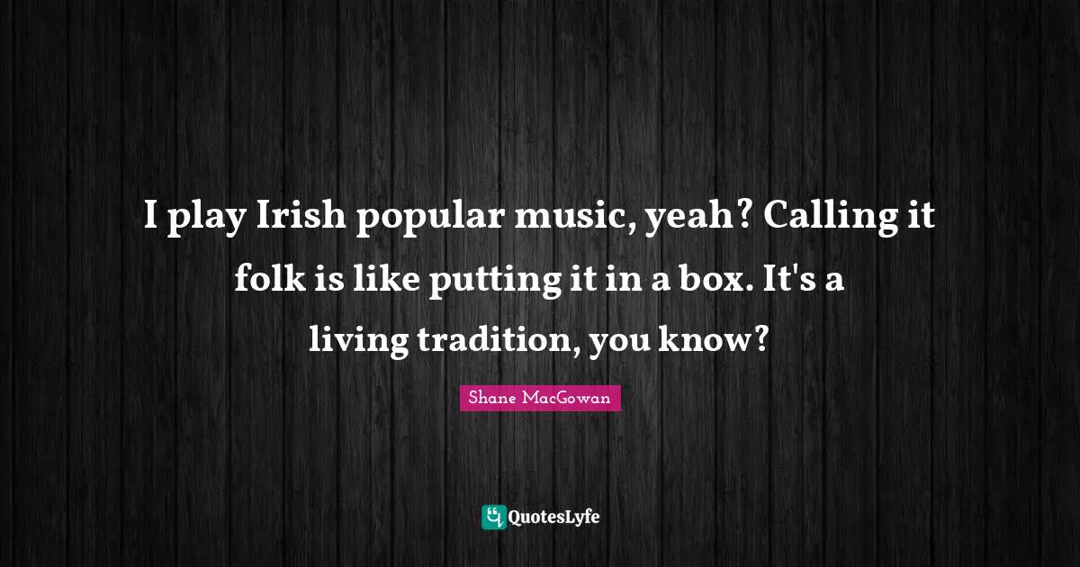 I play Irish popular music, yeah? Calling it folk is like putting it in a box. It's a living tradition, you know?