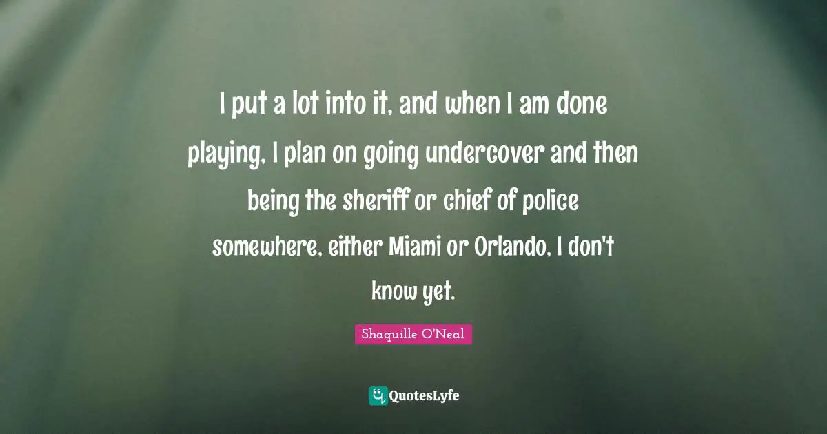 I put a lot into it, and when I am done playing, I plan on going undercover and then being the sheriff or chief of police somewhere, either Miami or Orlando, I don't know yet.
