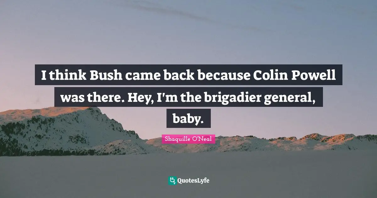 I think Bush came back because Colin Powell was there. Hey, I'm the brigadier general, baby.