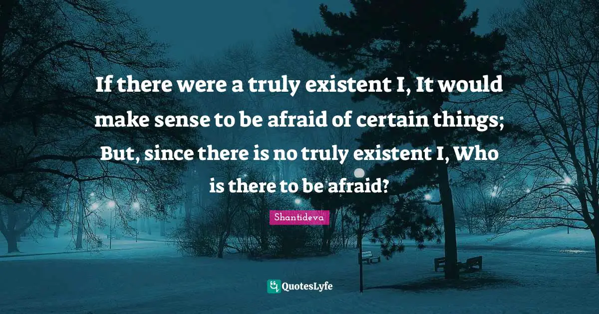 If there were a truly existent I, It would make sense to be afraid of certain things; But, since there is no truly existent I, Who is there to be afraid?