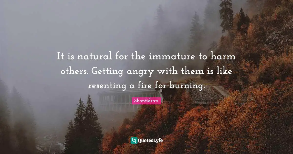 Fire Quotes: "It is natural for the immature to harm others. Getting angry with them is like resenting a fire for burning."