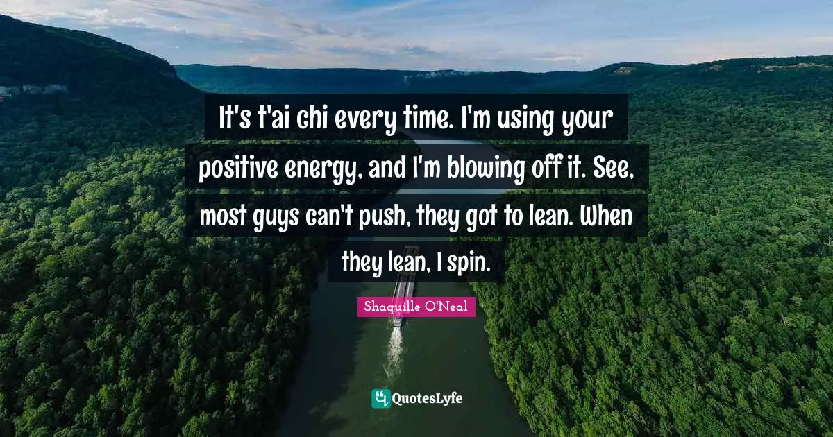 It's t'ai chi every time. I'm using your positive energy, and I'm blowing off it. See, most guys can't push, they got to lean. When they lean, I spin.
