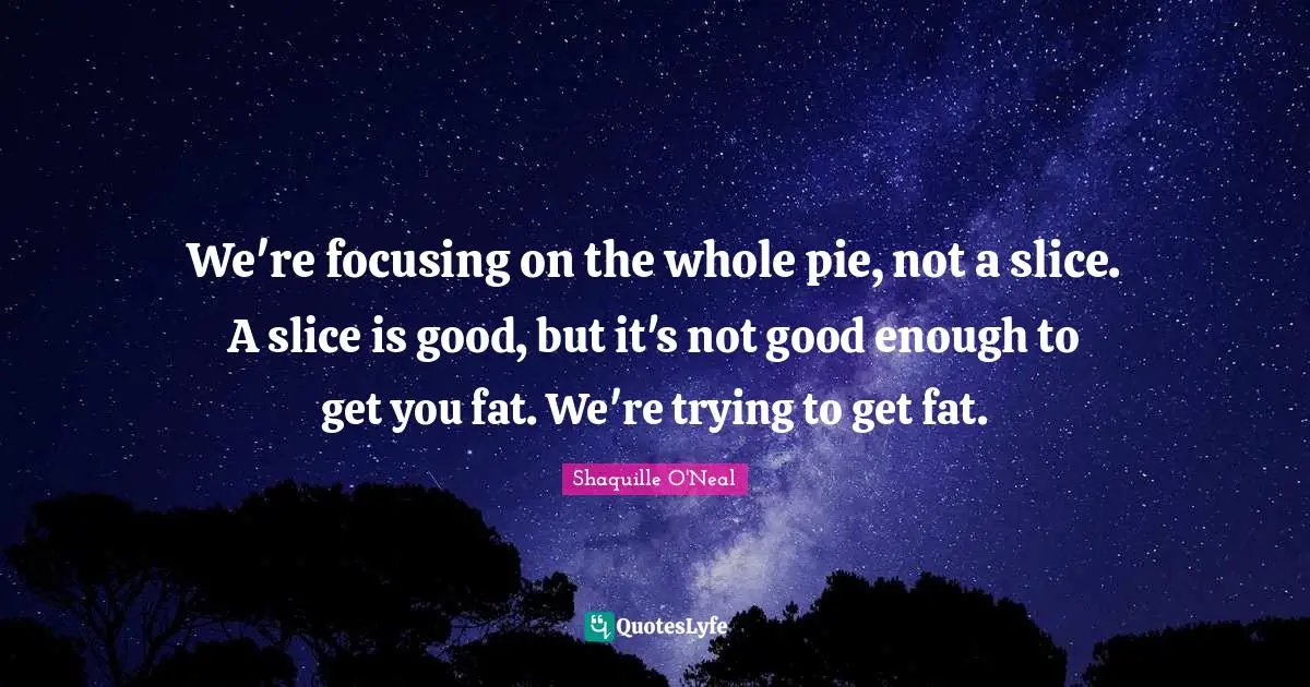 Not Good Enough Quotes: "We're focusing on the whole pie, not a slice. A slice is good, but it's not good enough to get you fat. We're trying to get fat."