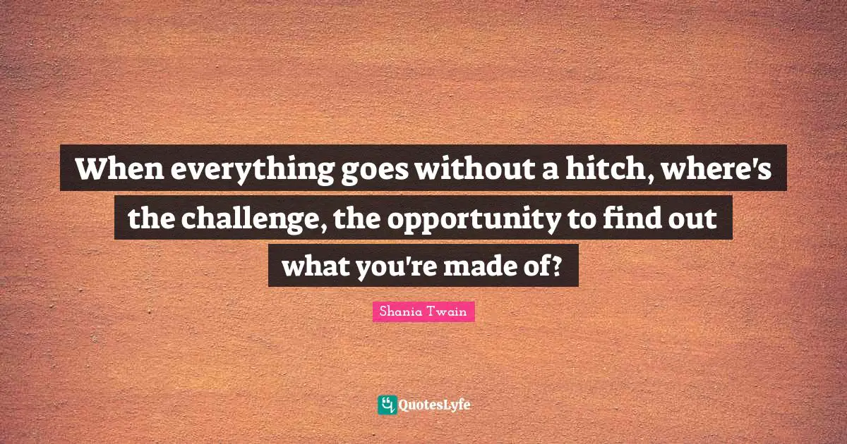 When everything goes without a hitch, where's the challenge, the opportunity to find out what you're made of?