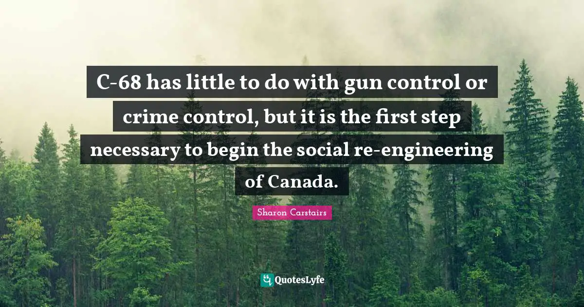 C-68 has little to do with gun control or crime control, but it is the first step necessary to begin the social re-engineering of Canada.