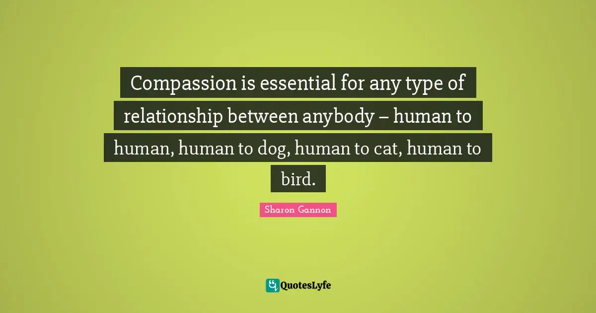Compassion is essential for any type of relationship between anybody – human to human, human to dog, human to cat, human to bird.