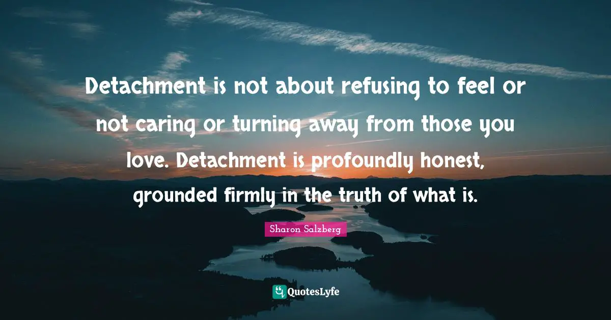 Detachment is not about refusing to feel or not caring or turning away from those you love. Detachment is profoundly honest, grounded firmly in the truth of what is.