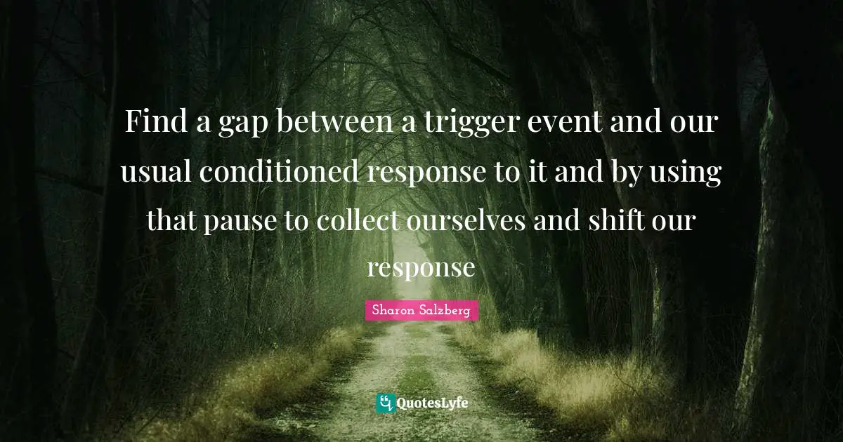 Find a gap between a trigger event and our usual conditioned response to it and by using that pause to collect ourselves and shift our response