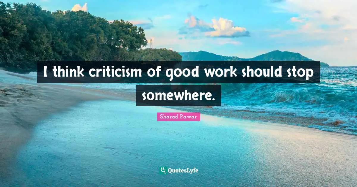 I think criticism of good work should stop somewhere.