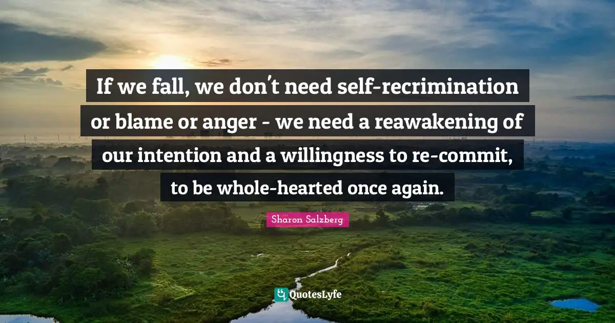 If we fall, we don't need self-recrimination or blame or anger - we need a reawakening of our intention and a willingness to re-commit, to be whole-hearted once again.