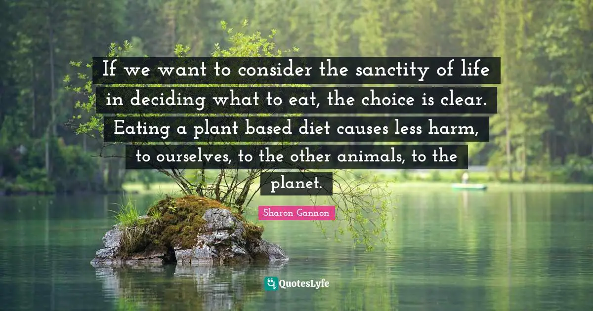 If we want to consider the sanctity of life in deciding what to eat, the choice is clear. Eating a plant based diet causes less harm, to ourselves, to the other animals, to the planet.