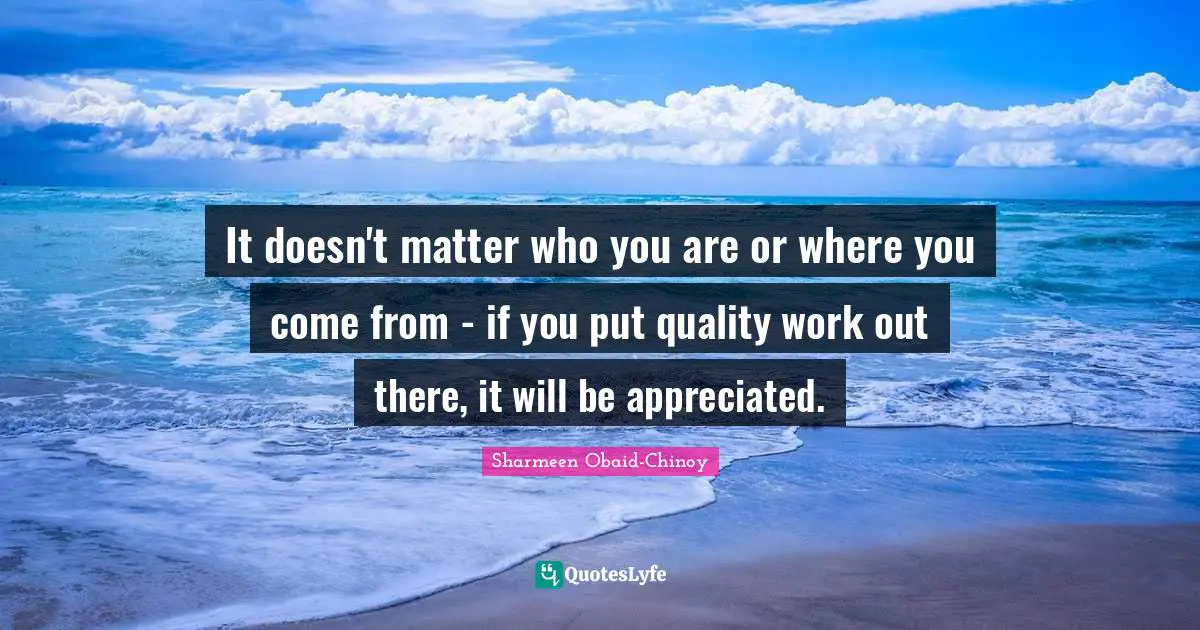 Where You Come Quotes: "It doesn't matter who you are or where you come from - if you put quality work out there, it will be appreciated."