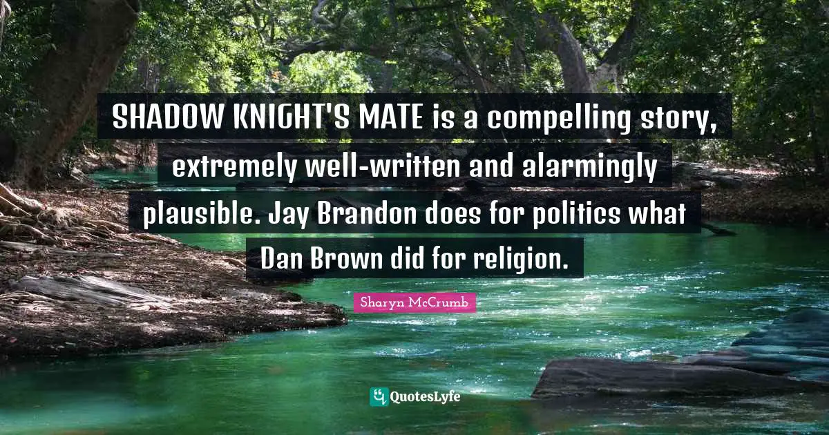 SHADOW KNIGHT'S MATE is a compelling story, extremely well-written and alarmingly plausible. Jay Brandon does for politics what Dan Brown did for religion.