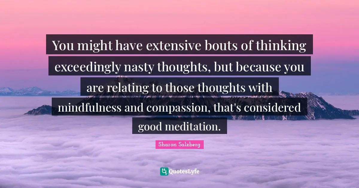 You might have extensive bouts of thinking exceedingly nasty thoughts, but because you are relating to those thoughts with mindfulness and compassion, that's considered good meditation.