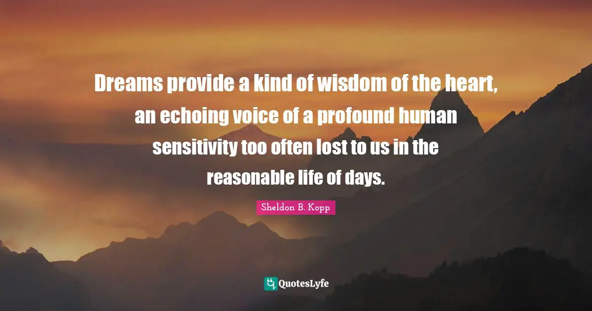 Dreams provide a kind of wisdom of the heart, an echoing voice of a profound human sensitivity too often lost to us in the reasonable life of days.