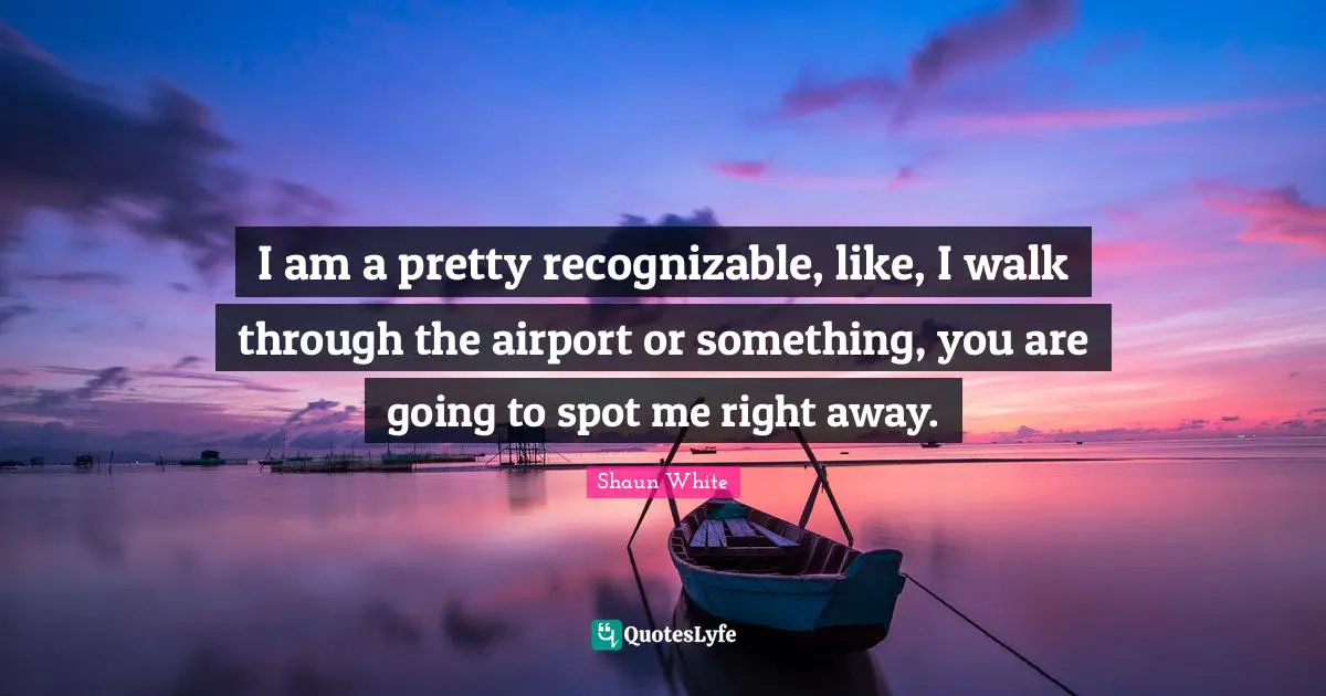 I am a pretty recognizable, like, I walk through the airport or something, you are going to spot me right away.