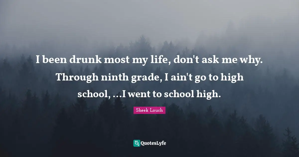 I been drunk most my life, don't ask me why. Through ninth grade, I ain't go to high school, ...I went to school high.