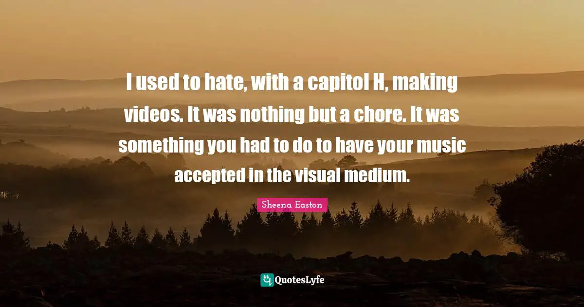 I used to hate, with a capitol H, making videos. It was nothing but a chore. It was something you had to do to have your music accepted in the visual medium.
