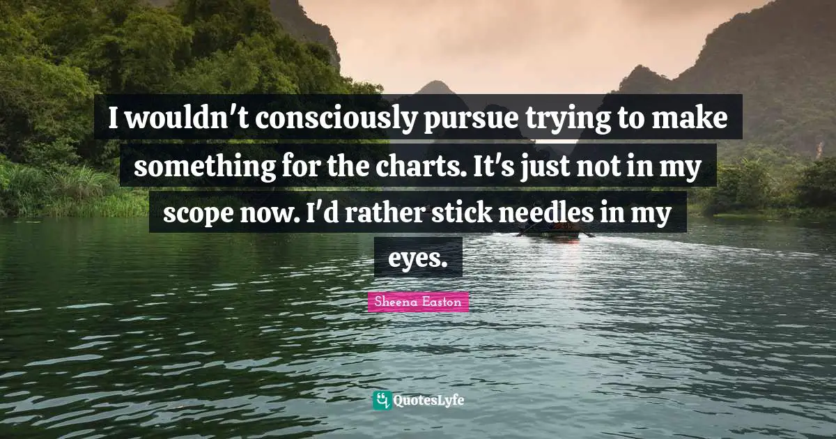I wouldn't consciously pursue trying to make something for the charts. It's just not in my scope now. I'd rather stick needles in my eyes.