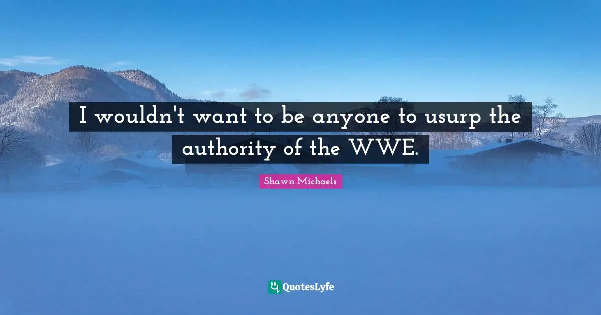 Shawn Michaels Quotes: "I wouldn't want to be anyone to usurp the authority of the WWE."