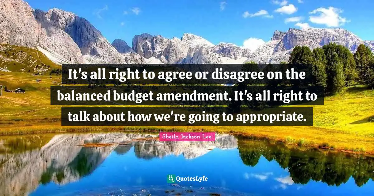 It's all right to agree or disagree on the balanced budget amendment. It's all right to talk about how we're going to appropriate.