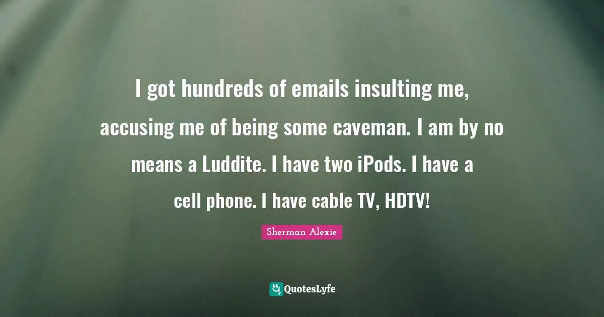I got hundreds of emails insulting me, accusing me of being some caveman. I am by no means a Luddite. I have two iPods. I have a cell phone. I have cable TV, HDTV!