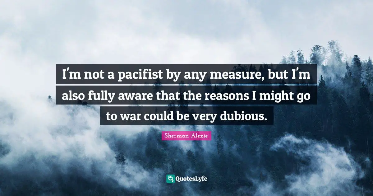 I'm not a pacifist by any measure, but I'm also fully aware that the reasons I might go to war could be very dubious.