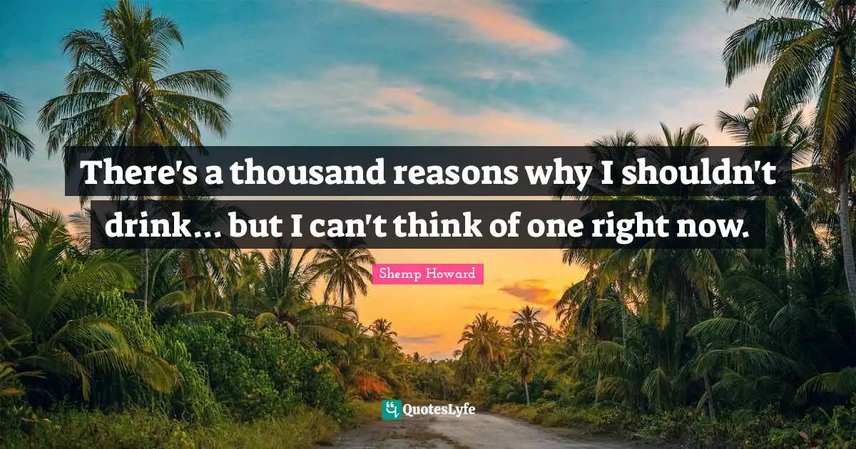 There's a thousand reasons why I shouldn't drink... but I can't think of one right now.