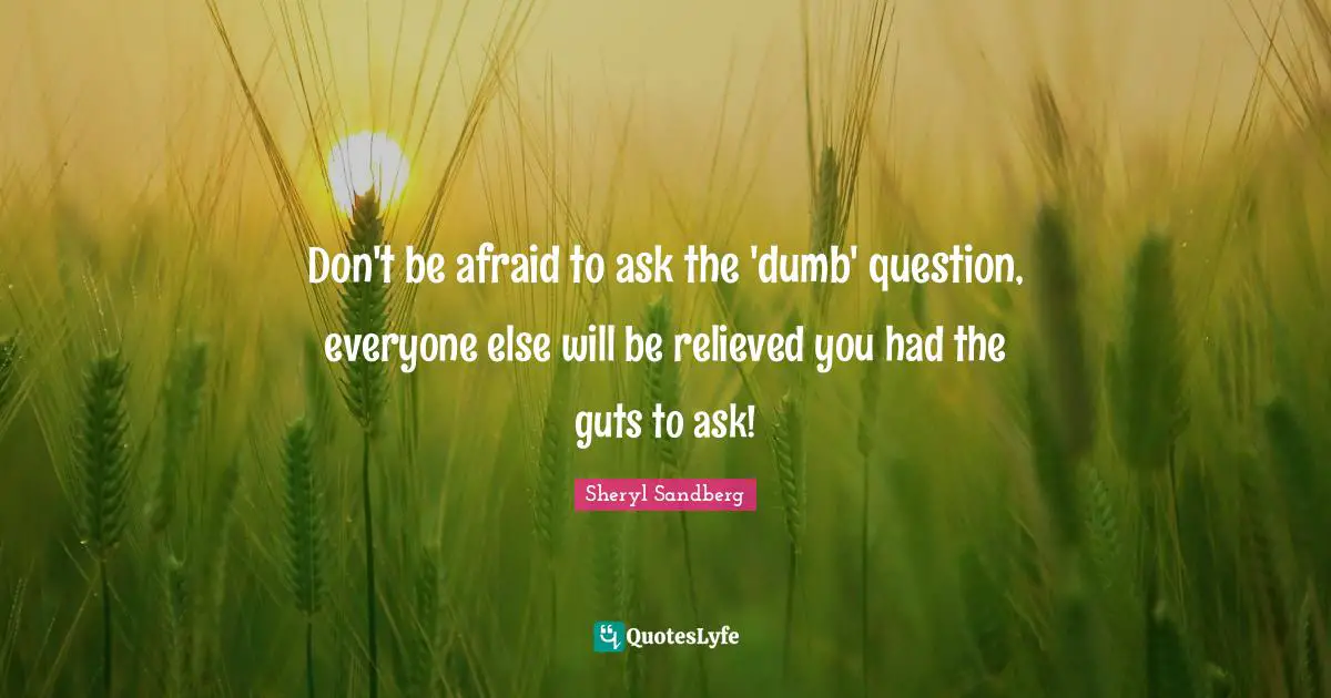 Relieved Quotes: "Don't be afraid to ask the 'dumb' question, everyone else will be relieved you had the guts to ask!"