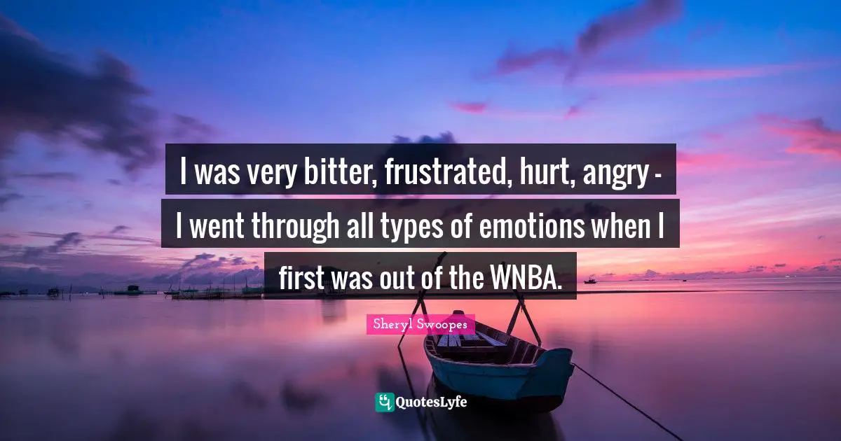 I was very bitter, frustrated, hurt, angry - I went through all types of emotions when I first was out of the WNBA.