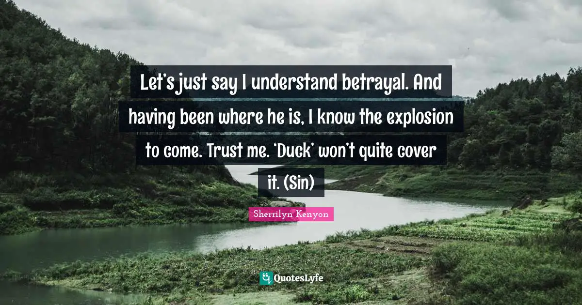 Let’s just say I understand betrayal. And having been where he is, I know the explosion to come. Trust me. ‘Duck’ won’t quite cover it. (Sin)
