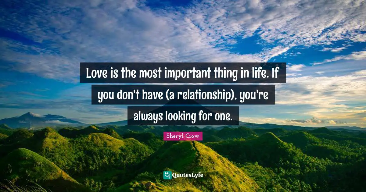 Love is the most important thing in life. If you don't have (a relationship), you're always looking for one.
