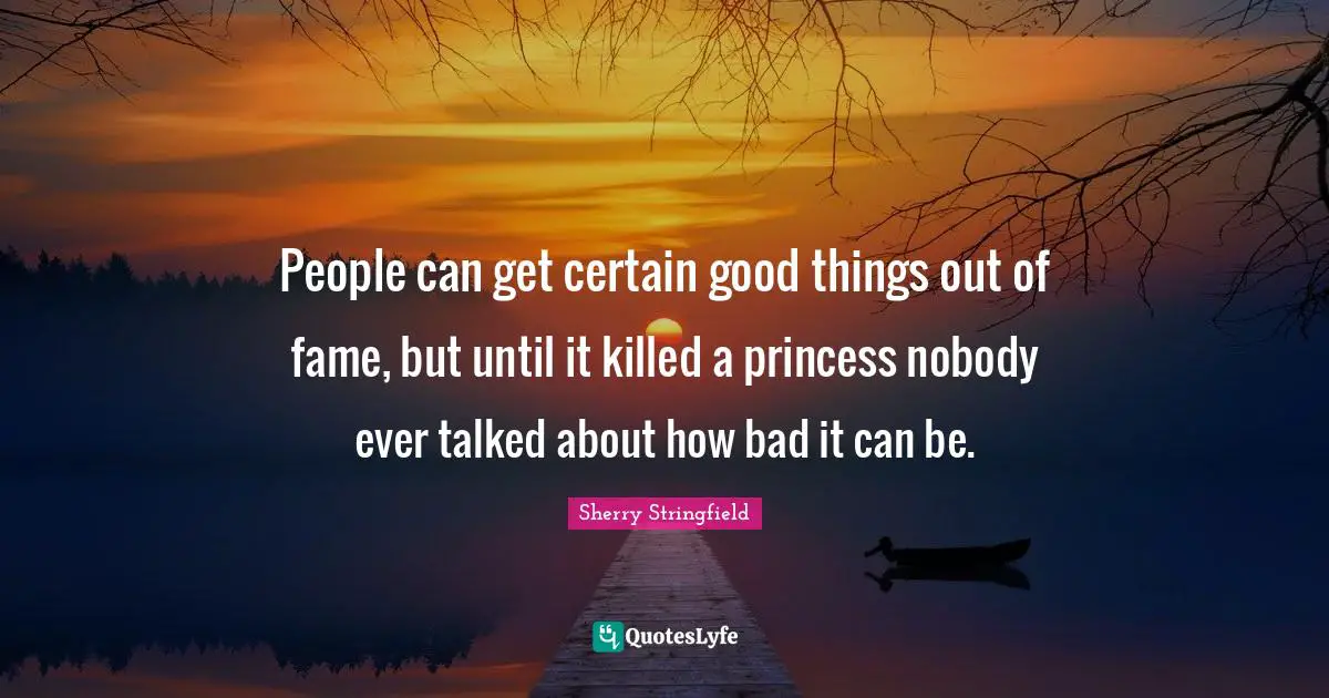 Sherry Stringfield Quotes: "People can get certain good things out of fame, but until it killed a princess nobody ever talked about how bad it can be."