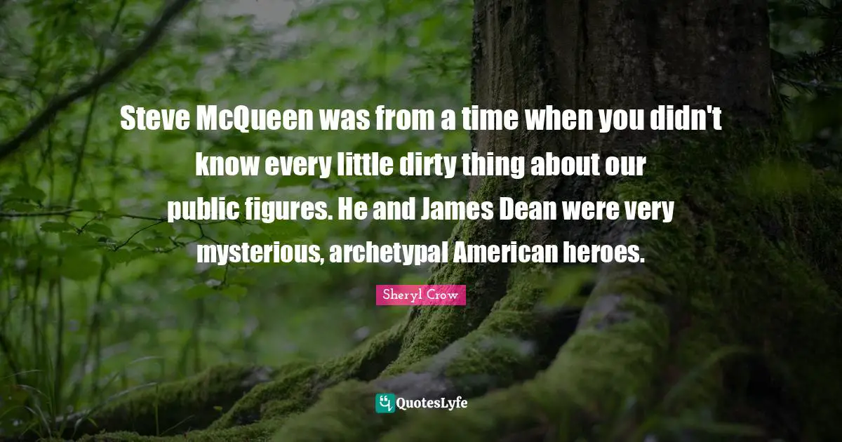 Steve McQueen was from a time when you didn't know every little dirty thing about our public figures. He and James Dean were very mysterious, archetypal American heroes.