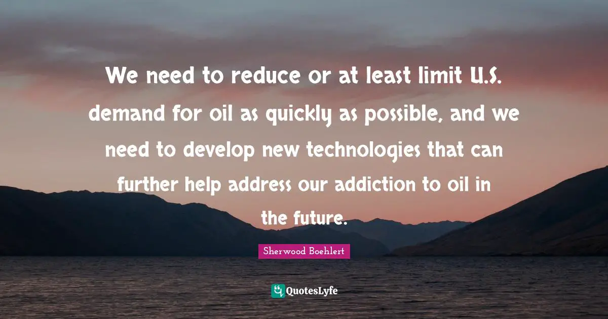 We need to reduce or at least limit U.S. demand for oil as quickly as possible, and we need to develop new technologies that can further help address our addiction to oil in the future.