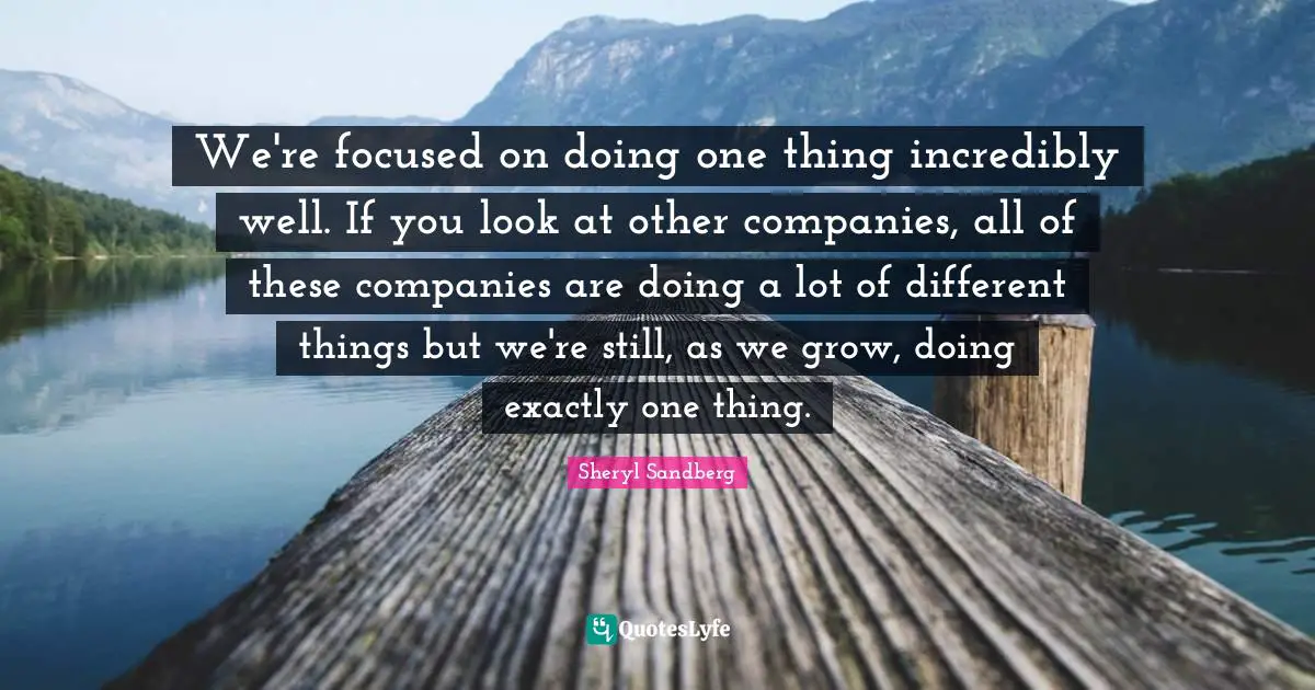 We're focused on doing one thing incredibly well. If you look at other companies, all of these companies are doing a lot of different things but we're still, as we grow, doing exactly one thing.