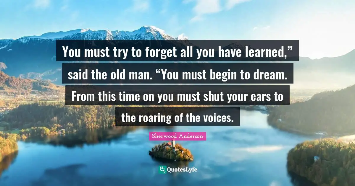 You must try to forget all you have learned,” said the old man. “You must begin to dream. From this time on you must shut your ears to the roaring of the voices.