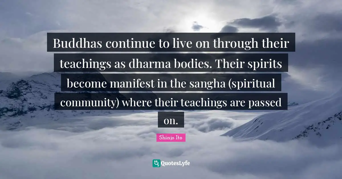 Buddhas continue to live on through their teachings as dharma bodies. Their spirits become manifest in the sangha (spiritual community) where their teachings are passed on.