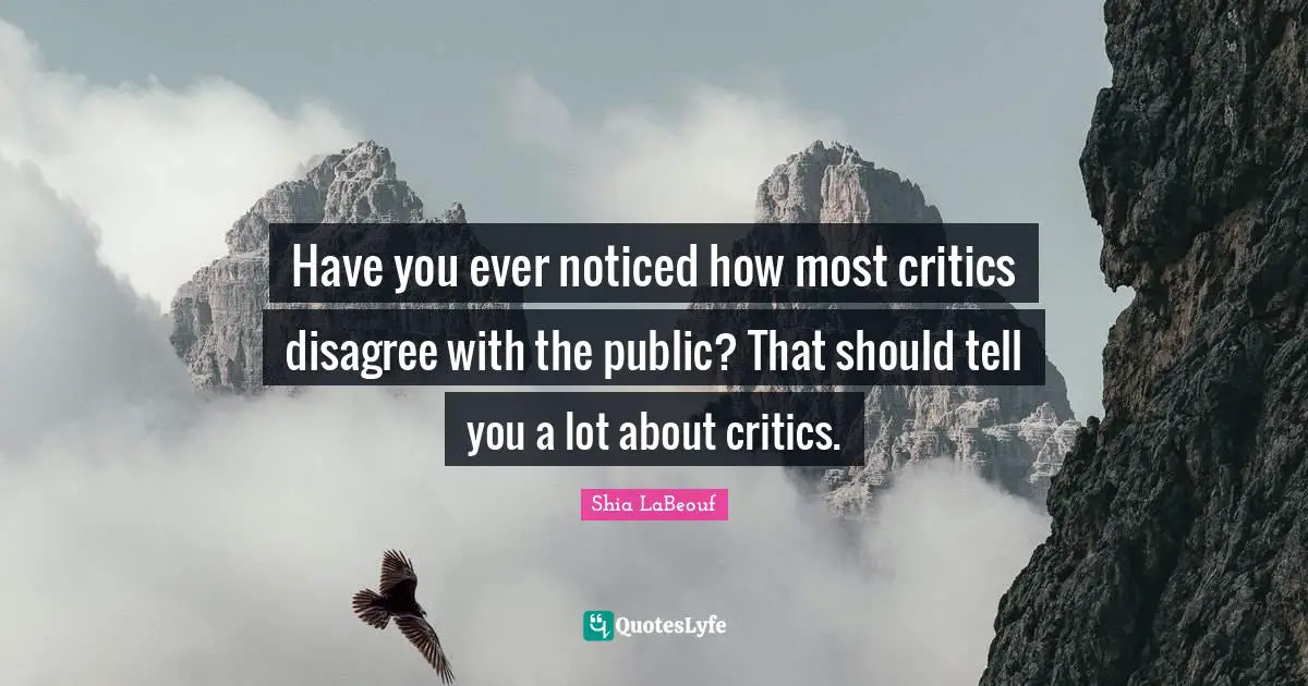 Have you ever noticed how most critics disagree with the public? That should tell you a lot about critics.